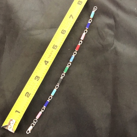 TAXCO Sterling Silver Multi-Gemstone Link Bracelet - Picture 10 of 13